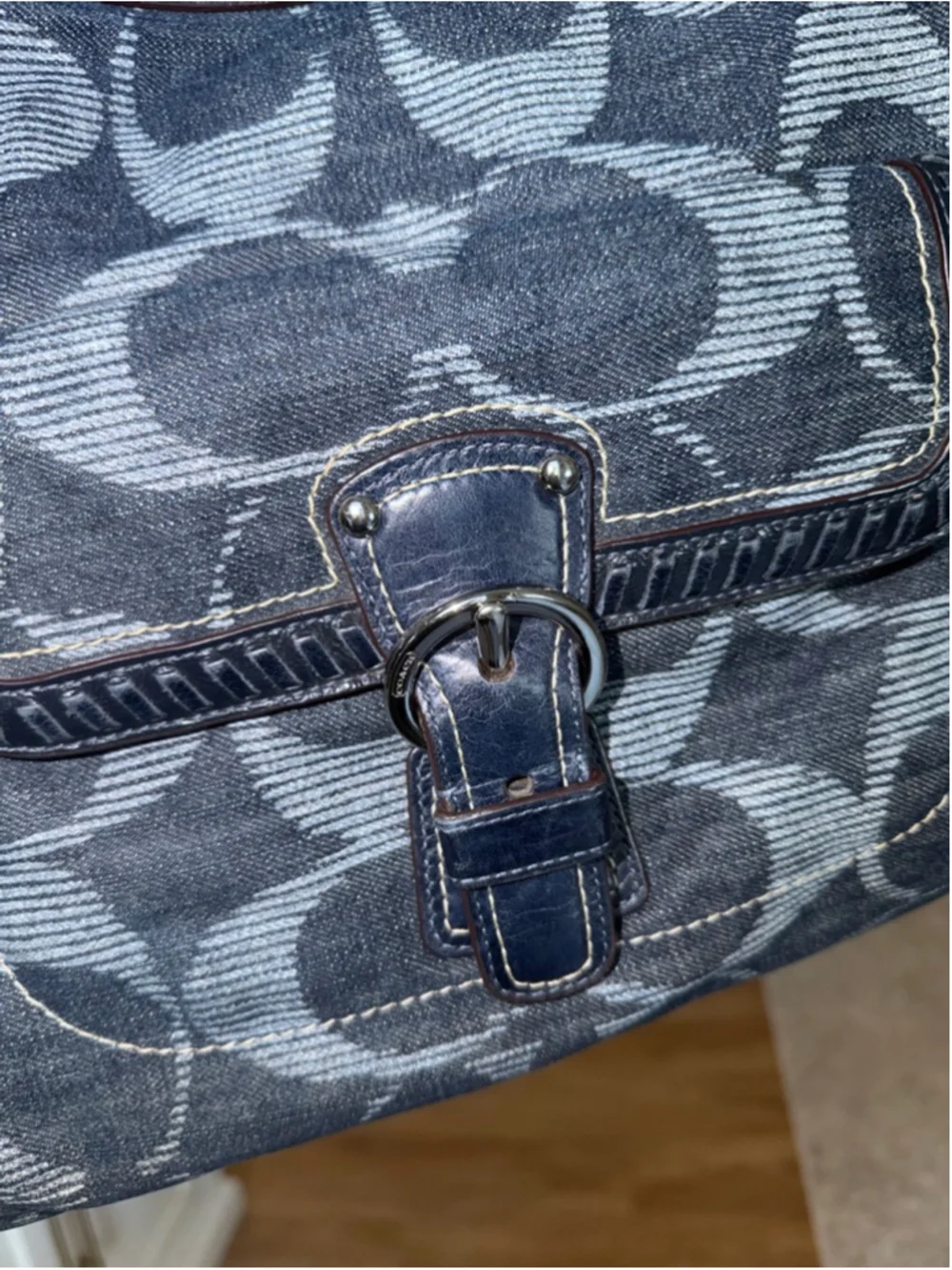 Women's Authentic Coach Denim Poppy Tote Bag in Blue, One Size